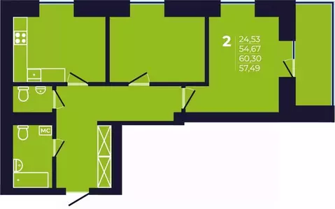 2-к кв. Башкортостан, Уфа ул. Михаила Зайцева, 6 (57.5 м)