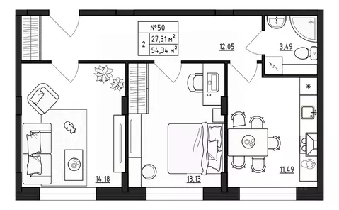 2-к кв. Ленинградская область, Гатчинский муниципальный округ, д. ...