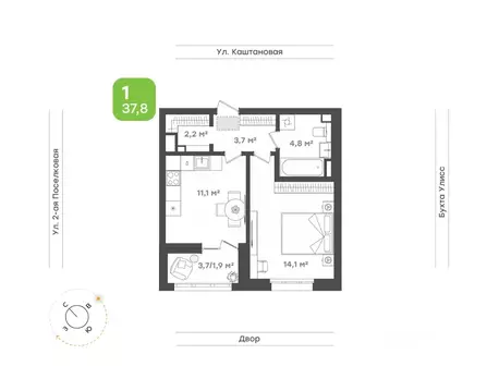 1-к кв. Приморский край, Владивосток ул. 3-я Поселковая, 16/1 (37.8 м)