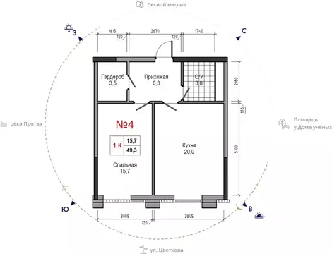 1-к кв. Калужская область, Обнинск ул. Усачева (49.3 м)
