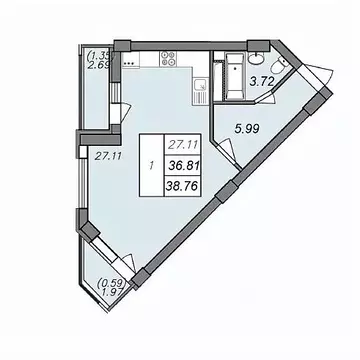 1-к кв. Воронежская область, Воронеж Волгоградская ул., 45 (36.0 м)
