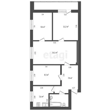 4-комнатная квартира: Кемерово, проспект Шахтёров, 34 (61 м)