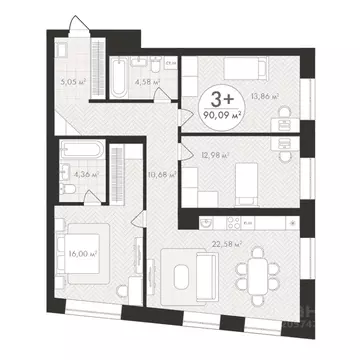 3-к кв. Башкортостан, Уфа Южный-2 мкр,  (90.09 м)