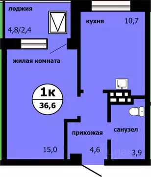 1-к кв. Красноярский край, Красноярск ул. Лесников, 55 (36.2 м)
