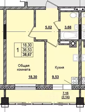 1-к кв. Саха (Якутия), Якутск Алгыс жилой комплекс (38.72 м)