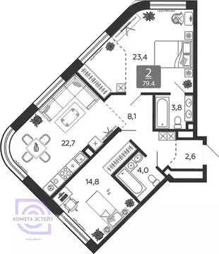 3-к кв. Москва наб. Марка Шагала, 15к1 (79.4 м)