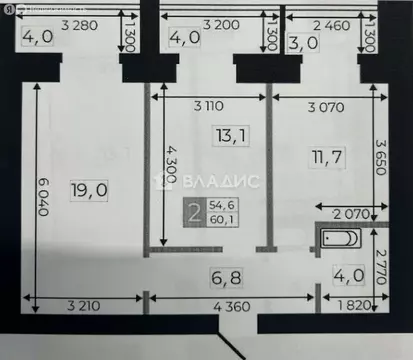 2-комнатная квартира: Благовещенск, Литейная улица, 41 (60.1 м)