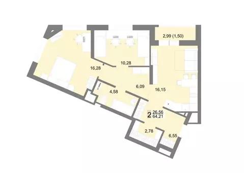 2-к кв. Свердловская область, Екатеринбург ул. Тенистая, 8с5 (64.21 м)