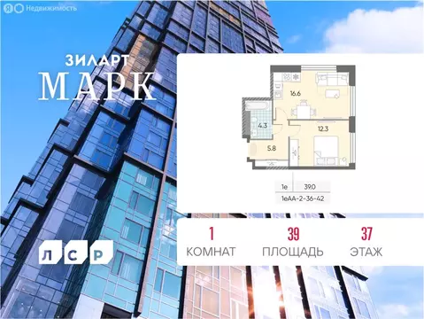 1-комнатная квартира: Москва, ЖК Марк, к2 (39 м)