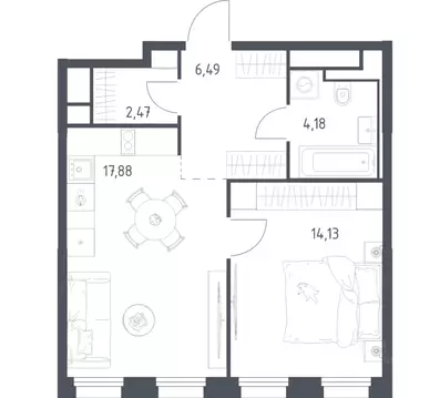 1-к кв. Москва Квартал на воде жилой комплекс, к5 (45.15 м)