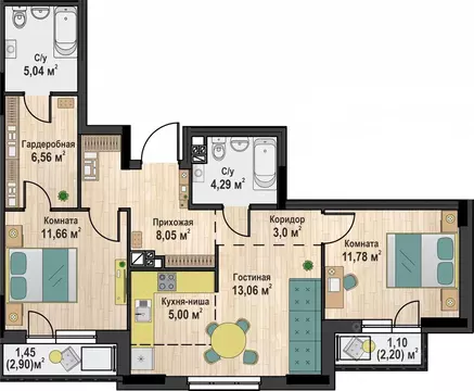 2-к кв. Пермский край, Чайковский № 4 СНТ,  (71.09 м)