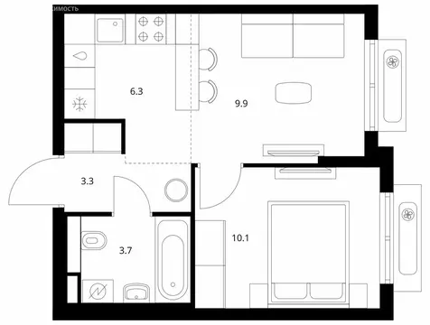 1-комнатная квартира: Боброво, ЖК Восточное Бутово, 48 (33.3 м)