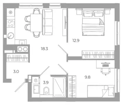 2-к кв. Астраханская область, Астрахань ул. Космонавтов, 18 с/1 (47.9 ...
