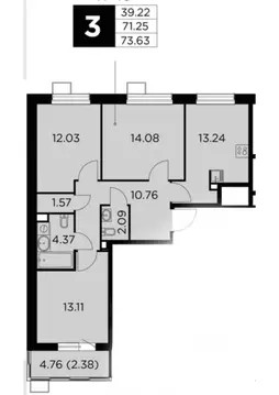 3-к кв. Московская область, Пушкино ул. Антона Ветчинова, 4 (71.3 м)