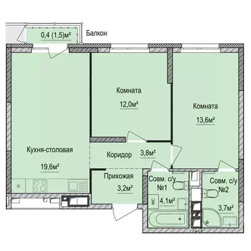 2-к кв. Удмуртия, Ижевск Союзная ул., 8Б (60.55 м)