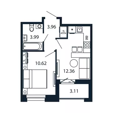 1-комнатная квартира: Новоселье, Центральная улица, 30к2 (30.7 м)