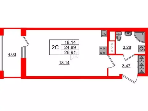 Квартира-студия: Новосаратовка, ЖК Город Звёзд (24.89 м)