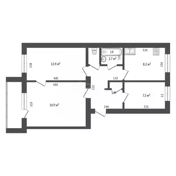 3-к кв. Тамбовская область, Тамбов ул. Гоголя, 14 (56.3 м)