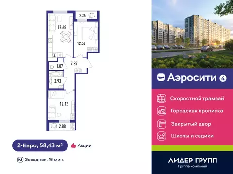 2-комнатная квартира: посёлок Шушары, Старорусский проспект, 3к1 (59.6 ...