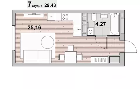 1-к кв. Калининградская область, Зеленоградск ул. Гагарина (29.43 м)