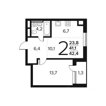 2-к кв. Москва Новые Ватутинки жилрайон, Заречный мкр,  (42.4 м)