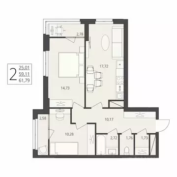 2-к кв. Волгоградская область, Волгоград ул. Степана Разина, 27 (61.79 ...