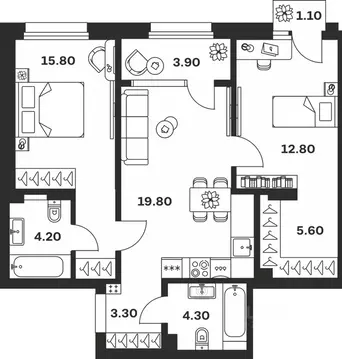 3-к кв. Тульская область, Тула ул. Михеева, 9А (70.8 м)