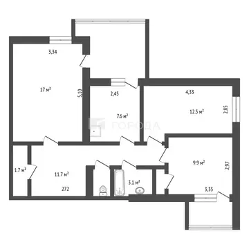 3-комнатная квартира: Барнаул, проспект Ленина, 151 (64 м)
