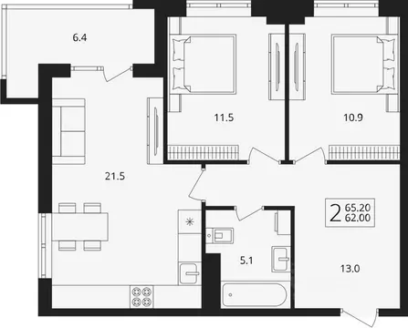 2-к кв. Брянская область, Брянский район, Снежское с/пос, пос. Путевка ...