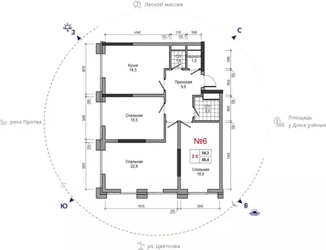 3-к кв. Калужская область, Обнинск ул. Усачева (88.4 м)