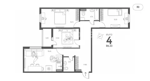 3-комнатная квартира: Липецк, улица Перова, 2Д (88.33 м)