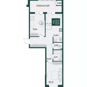 2-к кв. Краснодарский край, Краснодар Образцово мкр,  (62.59 м)