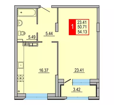 1-к кв. Тверская область, Тверь Петербургское ш. (54.13 м)