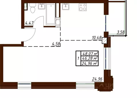 1-к кв. Калужская область, Обнинск Белкинская ул., 36 (48.07 м)