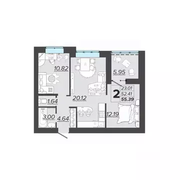 2-к кв. Брянская область, Брянск Архитектор жилой комплекс (55.39 м)