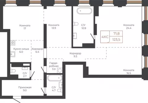 4-к кв. Алтайский край, Барнаул пл. Баварина, 8к1 (122.9 м)