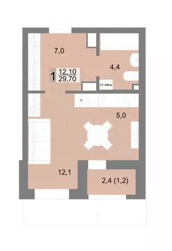 1-к кв. Свердловская область, Екатеринбург ул. Семена Лагоды, 80 (29.7 ...