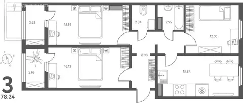 2-комнатная квартира: Липецк, улица Перова, 2 (78.24 м)