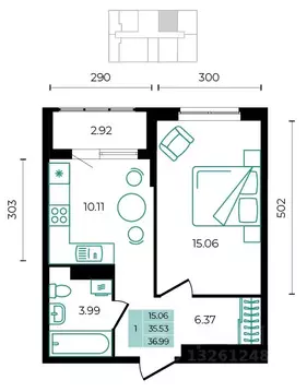 1-к кв. Адыгея, Майкопский район, пос. Тульский  (36.99 м)