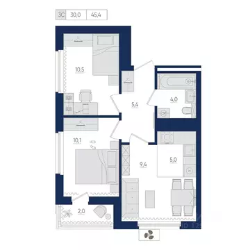 3-к кв. Башкортостан, Уфа ул. Евгения Столярова, 13 (45.4 м)