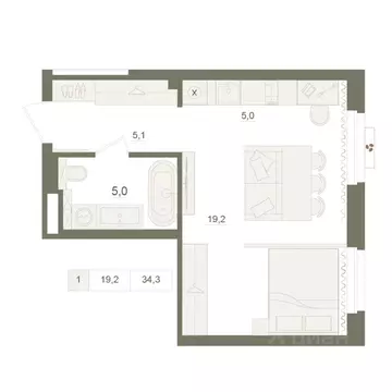 1-к кв. Башкортостан, Уфа Родина Парк жилой комплекс (34.3 м)