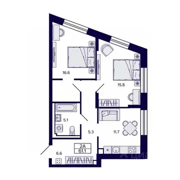 2-к кв. Хабаровский край, Хабаровск ул. Карла Маркса, 96/1 (61.1 м)