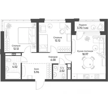 2-к кв. Свердловская область, Екатеринбург Солнечный жилрайон,  (64.4 ...
