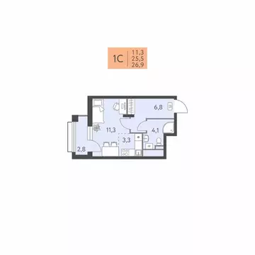 Студия Пермский край, Пермь ул. Левченко, 8 (26.9 м)
