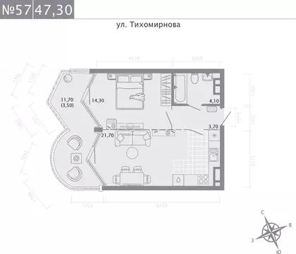 1-к кв. Татарстан, Казань ул. Калинина, 1Б (47.3 м)