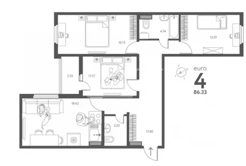 3-к кв. Липецкая область, Липецк ул. Перова (86.33 м)