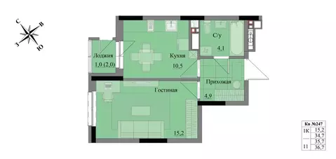 1-к кв. Удмуртия, Ижевск Краски Леса жилой комплекс (35.7 м)