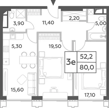 3-комнатная квартира: Москва, проспект Генерала Дорохова, 49 (80 м)