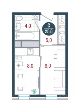 Студия Москва Русич Кантемировский жилой комплекс (25.0 м)