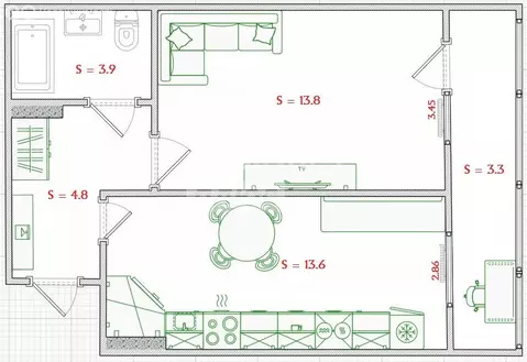 1-комнатная квартира: Омск, улица Завертяева, 16 (36.1 м)